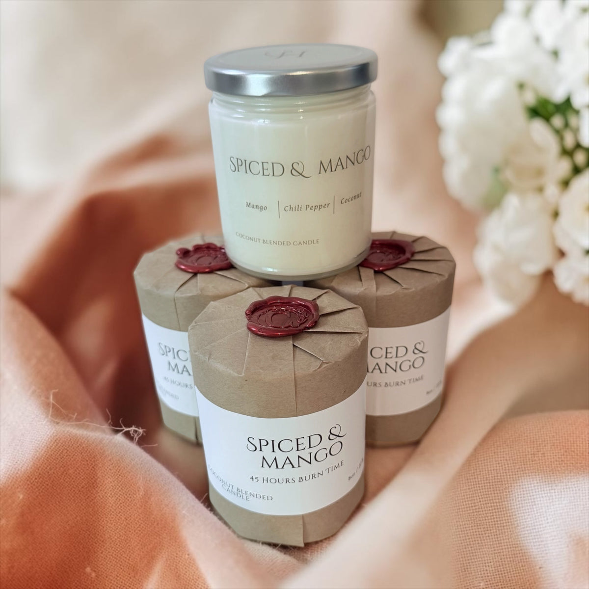 Spiced & Mango candle from The Wrapped Collection by Charmed Harvest, view 7