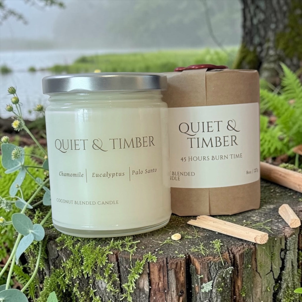Quiet & Timber candle from The Wrapped Collection by Charmed Harvest, view 3