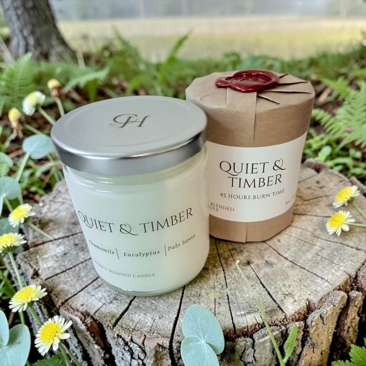 Quiet & Timber candle from The Wrapped Collection by Charmed Harvest, view 4