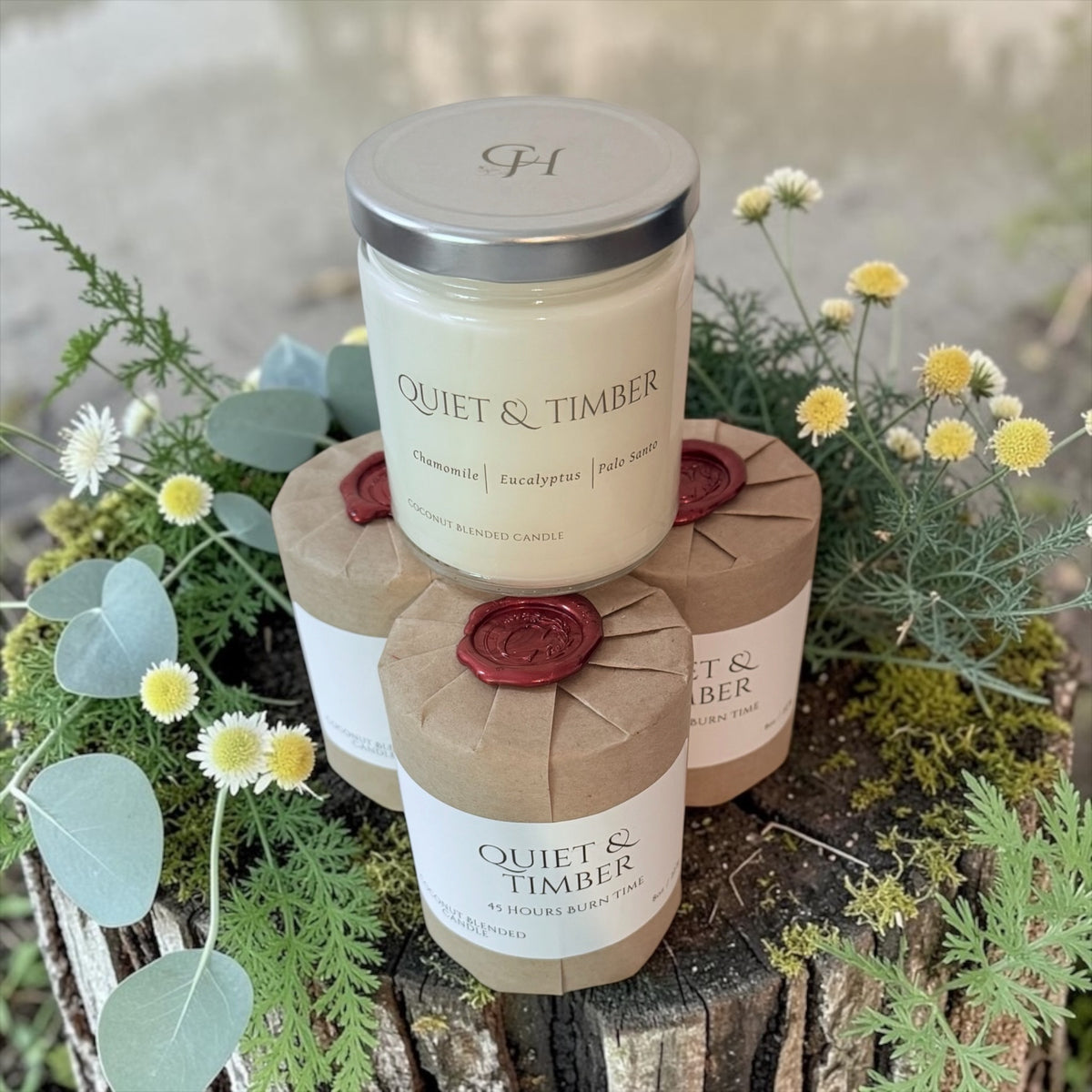 Quiet & Timber candle from The Wrapped Collection by Charmed Harvest, view 6