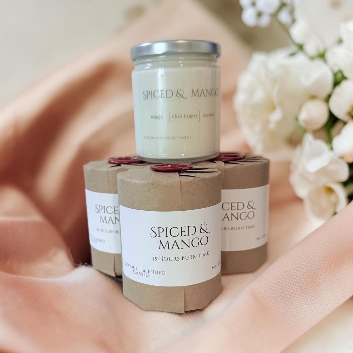 Spiced & Mango candle from The Wrapped Collection by Charmed Harvest, view 6